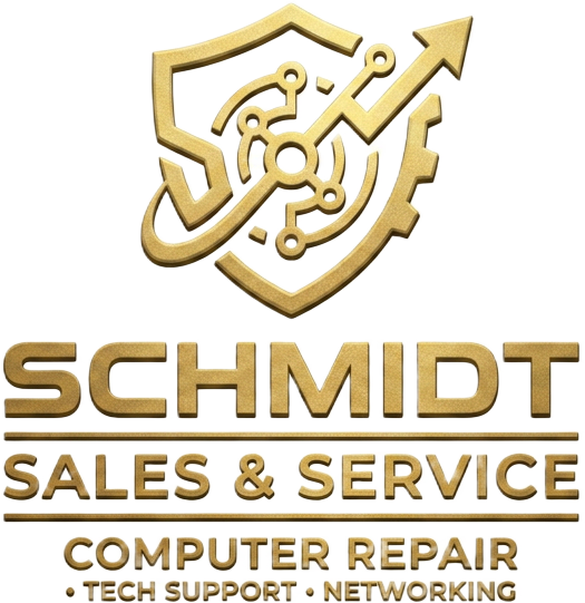Schmidt Sales & Service gold shield logo for computer repair in Macon, MS